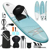 Stand Up Paddling Board mit Sitz und Allem Zubehör,325 cm Sup Board für 2+1 Personen/Familien, Standup Paddle Board Komplett Set Tragetasche Paddel Finnen Luftpumpe Leash Repair Kit (Seafoam Canvas)