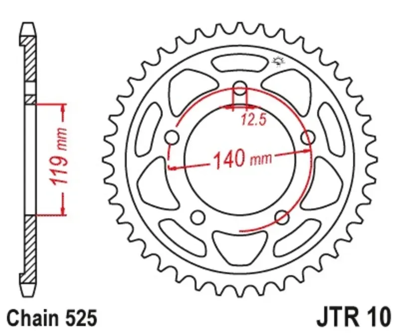 JT SPROCKETS Hintere Ritzstahlstandard – 525