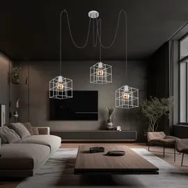 ETC Shop Hängeleuchte Pendellampe Deckenleuchte Wohnzimmerlampe Esszimmerleuchte, 3 Flammig, höhenanpassbar, Gitterschirme, Metall zink, E27, d 20 cm