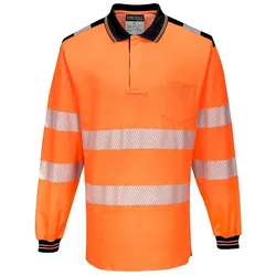 Portwest  PW3 Warnschutz Polo-Shirt langarm in Orange/Schwarz, Gr. S
