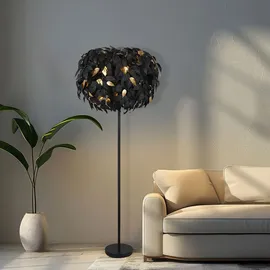 RL Stehleuchte Stehlampe Wohnzimmerleuchte Schlafzimmerlampe Beistellleuchte im Blätterdesign, Fußschalter, Metall, schwarz gold, 3x E14 Fassung, H 180 cm