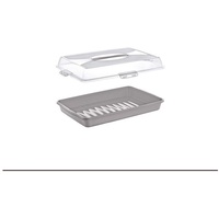 Neuetischkultur Tortenplatte Tortenbehälter Rechteckig mit Deckel, Kunststoff, (1 Tortenbehälter), Kuchenbehälter grau