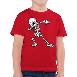 Shirtracer T-Shirt Dabbing Skelett Halloween Kostüme für Kinder Jungs rot 140 (9/11 Jahre)