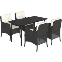 VidaXL 5-tlg. Garten-Essgruppe mit Kissen Schwarz Poly Rattan