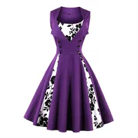 Axoe Damen 50er Jahre Cocktailkleid Rockabilly Elegantes Faltenrock Festliches Partykleider Vintage Kleid Audrey Hepburn Abendkleider mit Polka Dots Knielang, Violett, 3XL (48 EU) - 3XL