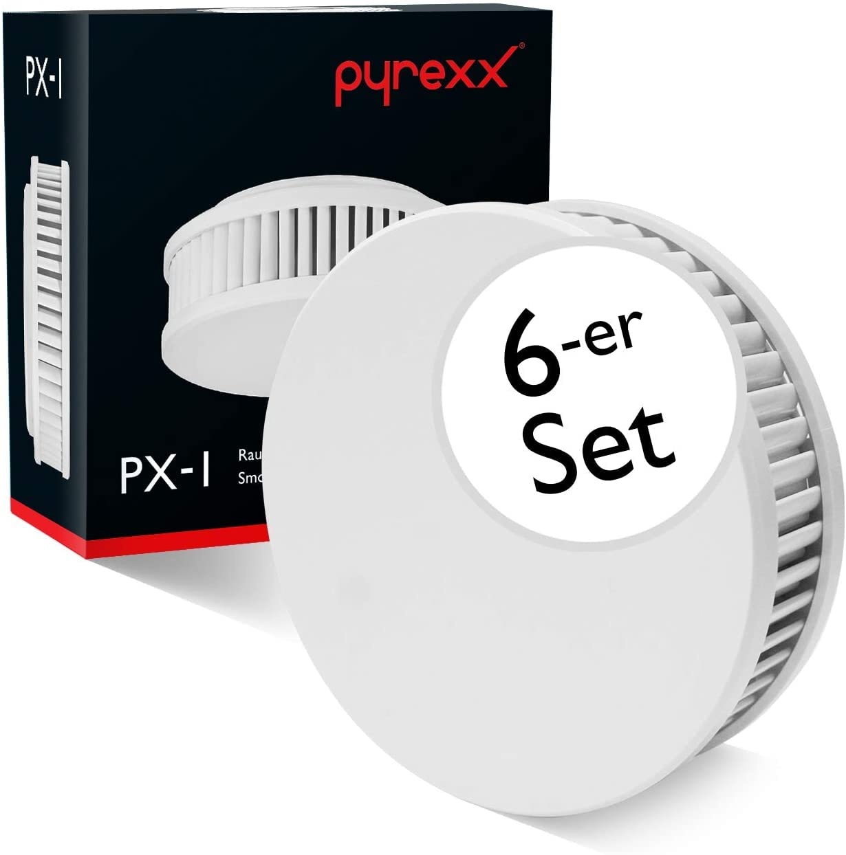 Pyrexx PX-1 • 6 Stück • Rauchmelder 10 Jahre Batterie mit Magnet-Halterung • ohne Bohren und LED-Blinken • Zertifiziert nach Q-Label • 6-er Set • Weiß