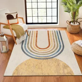 livabliss Asuncion Teppich 160x213 cm – Waschbarer Boho Orientalteppich für Wohnzimmer & Schlafzimmer – Kurzflor in Elfenbein & Gelb