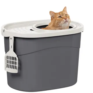 Iris Ohyama Katzenklo mit Schaufel, bis 7 kg, Grau/Weiß, mit Deckel, Katzentoilette, leicht reinigen, Für große Katzen, Kätzchen, geschlossen, XXL Toilette, BPA-frei, Cat Litter Box, TECL-20
