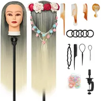 Trainingsköpfe, 28 inch Frisierkopf für Frisöre 100% Synthetikfaser-Haar Übungskopf,mit DIY Stricken Kit und kostenlose Tabelle Clips(1B-613)