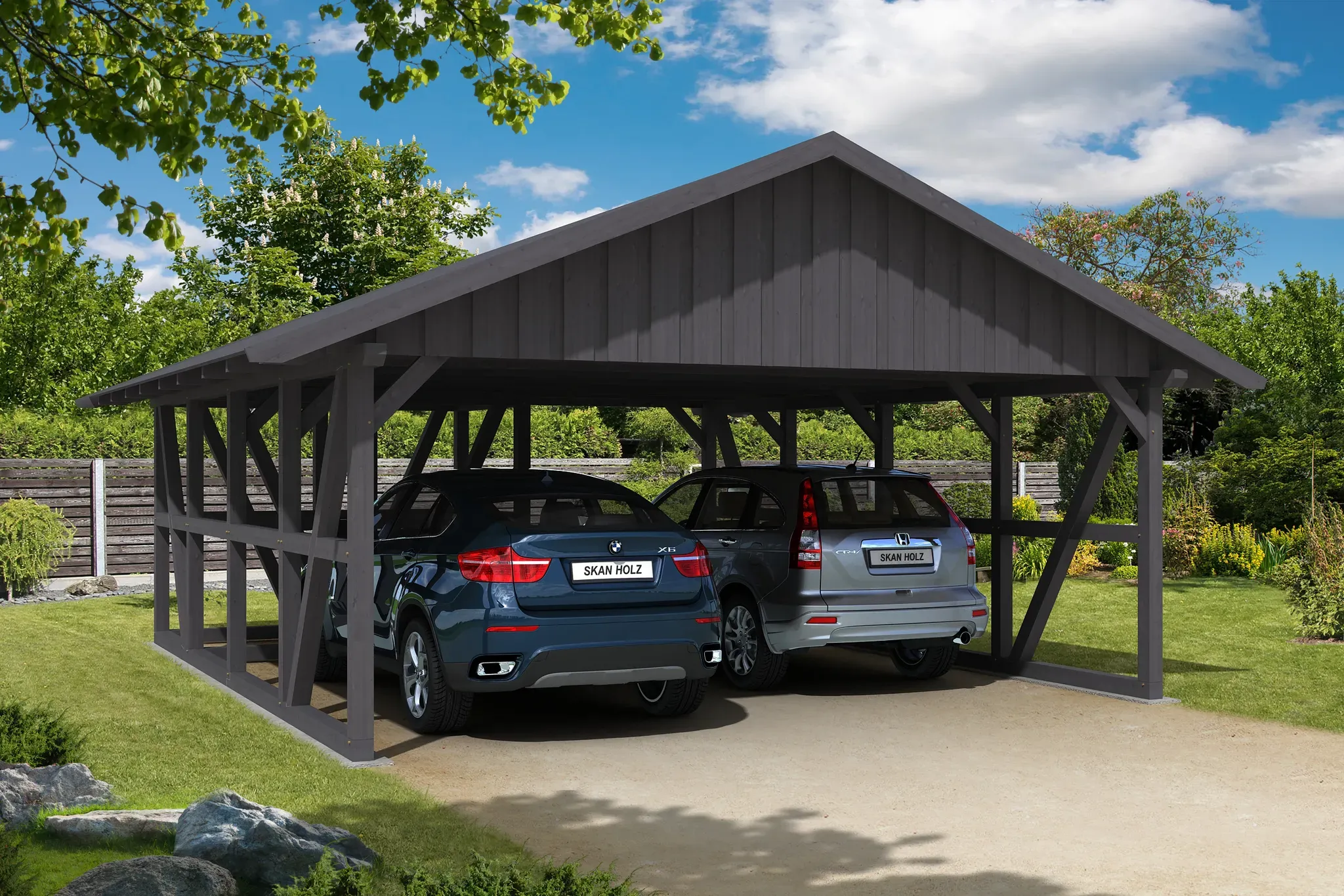 Skan Holz Schwarzwald - Satteldach Doppelcarport 684 cm Holzcarport