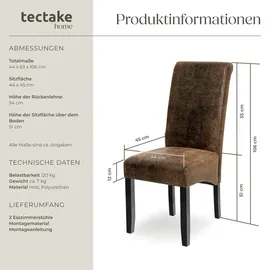 Tectake Esszimmerstuhl gepolstert Kunstleder braun 2er Set