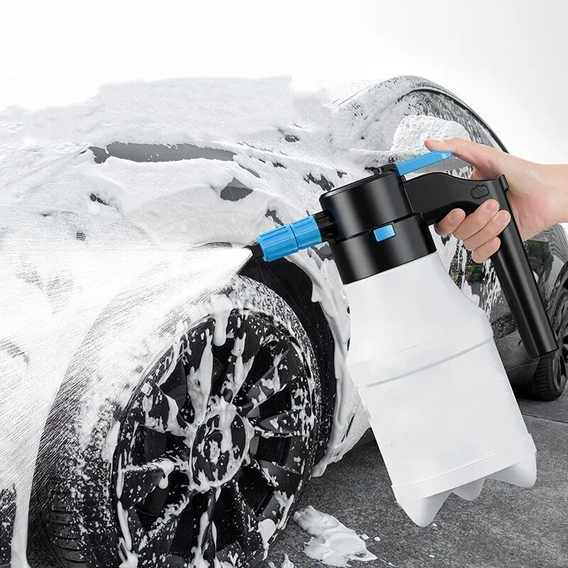 Wiederaufladbarer, kabelloser elektrischer Schaumsprüher mit 1,5 l Fassungsvermögen – Einstellbare Ein-Knopf-Bedienung mit Sicherheitsverriegelung, tragbarer Autowaschsprüher für Haushaltsreinigung, Gartenarbeit und Desinfektion