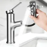 Wasserhahn Bad mit Ausziehbar Brause, Hochdruck Waschtischarmatur Einhebelmischer Mischbatterie mit 3 Strahlarten Geeignet,Warm Kalt Mischbatterie Waschbeckenarmatur für Badezimmer (Gun Ash)