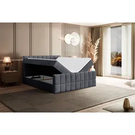 altdecor Boxspringbett mit Matratze und Topper, Fußteil, Polsterbett mit Bettkasten, Bett mit Stauraum H4-Matratze, Springboxbett - 180x200 - Dunkelgrau Samt
