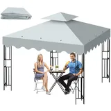 Ersatzdach Pavillon 3x3 Wasserdicht Doppel Pavillondach Gartenpavillon Ersatzdach mit Air Vent und 12 Wasserabflusslöcher, Abnehmbares Ersatzbezug für Pavillon für Garten, Terrasse und Camping (Grau)