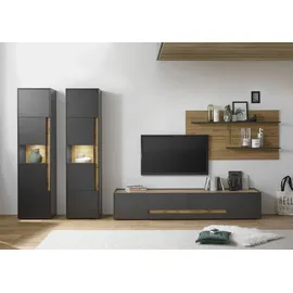 Home Affaire Wohnwand City/Giron, moderne Anbauwand, Komplettset in vielen Farben verfügbar, (Set, 4-St), enthält zwei Vitrinen, ein Lowboard & ein Wandboard grau