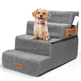 Nobleza Hundetreppe für Kleine Hunde, Hunderampe und Haustiertreppe mit Fusselrolle, 4 Stufen Katzentreppe und Hundetreppe für Bett Sofa