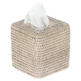 Kouboo La Jolla Rattan Square Tissue Box Cover, White Wash, Wicker, 13.97 x 13.97 x 14.61 cm