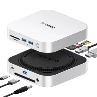 ORICO 40Gbps MiniLink Mac mini M4 Dock & Stand mit Dual-NVMe-SSD-Gehäuse, Dockingstation mit 10-Gbit/s-USB-A-Anschlüssen, SD/TF-4.0-Kartenlesern, USB-C-Hub, kompatibel mit Mac mini M4 Pro-M47P