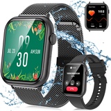 Smartwatch Damen Herren Smartwatch, Fitness Tracker Uhr mit Anrufe Smartwatch (2,01 Zoll) Fitness Tracker Uhr für Damen Herren Smartwatch, Schwarz - Schwarz