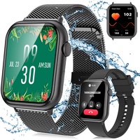 Smartwatch Damen Herren Smartwatch, Fitness Tracker Uhr mit Anrufe Smartwatch (2,01 Zoll) Fitness Tracker Uhr für Damen Herren Smartwatch, Schwarz