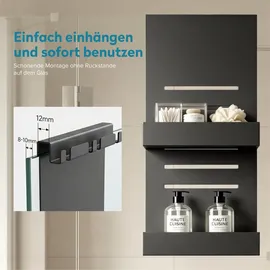 doporro Duschablage ohne Bohren, Duschregal ohne Bohren 2 Ebenen, Duschablage zum Hängen für Glasduschtüren, Duschkorb Sandschwarz, Oryne-01