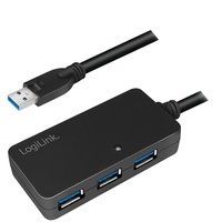 Logilink UA0262 USB 3.0 Active Repeater und Verlängerungskabel bis 10m mit 4-Port Hub schwarz