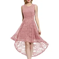 MuaDress 6006 Elegante Abendkleider Cocktailkleider Damenkleider Brautjungfernkleider aus Spitzen Knielange Rockabilly Ballkleid Rund Ausschnitt Blush XL - XL