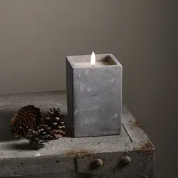 LED Kerze Flamme in Betontoptik - Zement/Echtwachs - flackernde 3D Flamme - Time...