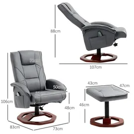 Homcom Relaxsessel Massagesessel mit Hocker Fernsehsessel mit Liegefunktion 360° drehbar mit Seitentasche Kunstleder 73 x 83 x 106cm Dunkelgrau