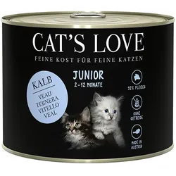 Cat's Love Junior 200g Dose Katzennassfutter 6 x 200 Gramm Kalb mit Eierschalen & Lachsöl