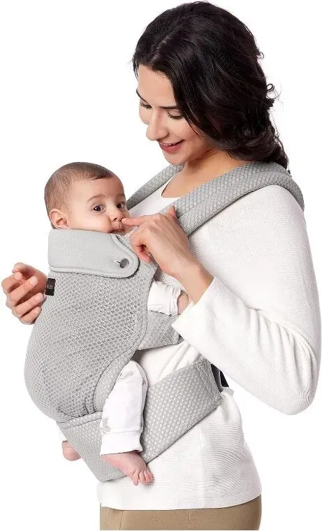 Momcozy Air Mesh Babytrage – ergonomische, leichte Säuglings-Babytrage mit verbessertem Lendenstützsystem für 3–20 kg – freihändiger Komfort in Grau