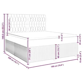 vidaXL Boxspringbett mit Matratze Hellgrau 180x200 cm Samt