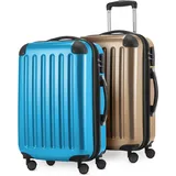 Hauptstadtkoffer - Alex Kofferset - 2 x Handgepäck Hartschale Kabinenkoffer mit Erweiterung 55 cm, 42 Liter, Cyanblau-Champagner