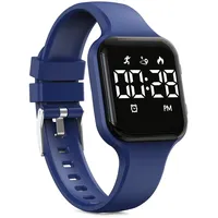 Focwony Digitale Kinderuhr, Schrittzähler, wasserdicht, Fitness-Tracker, Armbanduhr mit Schrittzähler, LED-Anzeige, Stoppuhr für Kinder, Jungen, Mädchen, Teenager (Dunkelblau)