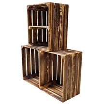 Teramico Holzkiste (3er Set Vintage Geflammt 50 x 40 x 30cm in vielen Variationen -Ideal zum Möbelbau oder zur Aufbewahrung- Sehr massiv und stabil verarbeitet / 1 Boden Quer)