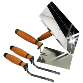 ConToo Fugblech Edelstahl 245 x 155mm Set Verfugungsblech + Fugenkelle 6mm+8mm mit Trapezkelle 180mm Korkgriff Tiroler Form CT04