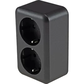 ChiliTec Aufputz Steckdose 2-fach Doppelsteckdose AP Anthrazit 250V/ 16A Schraubanschluss - Grau