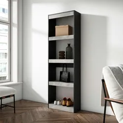 SKRAUT HOME Bücherregal, Holzregal, 60x25x186cm, Wohnzimmer - Büro, Für Bücher, Moderner Stil, Zementgrau - 76_1