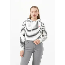 Pieces Kapuzensweatshirt "PCCHILLI LS HOODIE STRIPES EMB NOOS BC", Damen, Gr. XL, weiß (cloud dancer stripes:schwarz, heart emb), Sweatware, Obermaterial: 50% Baumwolle, 50% Polyester, bedruckt, gestreift, regular fit normal, Rundhals, Bündchen, Sweatshirts