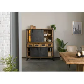 MASSIVMOEBEL24.DE Highboard Mango / Altholz 140x45x160 natur lackiert / Metall grau BLACKBURN LUX #558