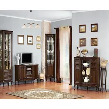 JV Möbel Klassisches Wohnzimmer Set TV-Lowboard 43 cm X 206 cm Braun Glas/Massivholz