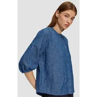 S.Oliver - Relaxed-Fit-Bluse aus Leinenmix mit Raff-Details, Damen, blau,
