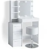 Vicco Schminktisch Meryl Weiß 40 cm mit LED Beleuchtung und Hocker