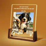 Jodimitty Personalisiert Haustier Gedenktafel aus Acryl, optionales LED-Licht und Holzsockel, mit Foto und Text, Gedenkgeschenke Bilderrahmen Andenken an verstorbenen Hund Katze (Stil A)