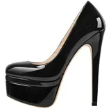 meinabsatz Damen Plateau Pumps Klassische Stiletto High Heels Elegante Damenschuhe Double Platform Slip on Shoes Lack Schwarz 36 EU - 36 EU