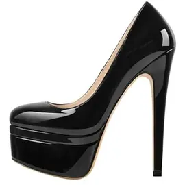 meinabsatz Damen Plateau Pumps Klassische Stiletto High Heels Elegante Damenschuhe Double Platform Slip on Shoes Lack Schwarz 36 EU - 36 EU