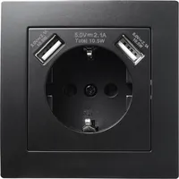 McPower Schutzkontakt-Steckdose mit 2x USB Flair Schwarz 1 St.