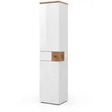 Vicco Badschrank Eden, Weiß Hochglanz/Artisan-Eiche 40 x 184.2 cm mit 2 Türen und Schublade