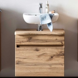 Badezimmer Unterschrank in Wildeichefarben Baumkantenoptik Platte